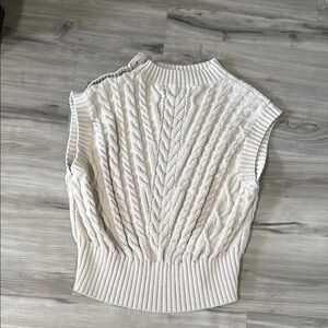 LOFT Cream Crew Neck Sweater with Cable Knit Design